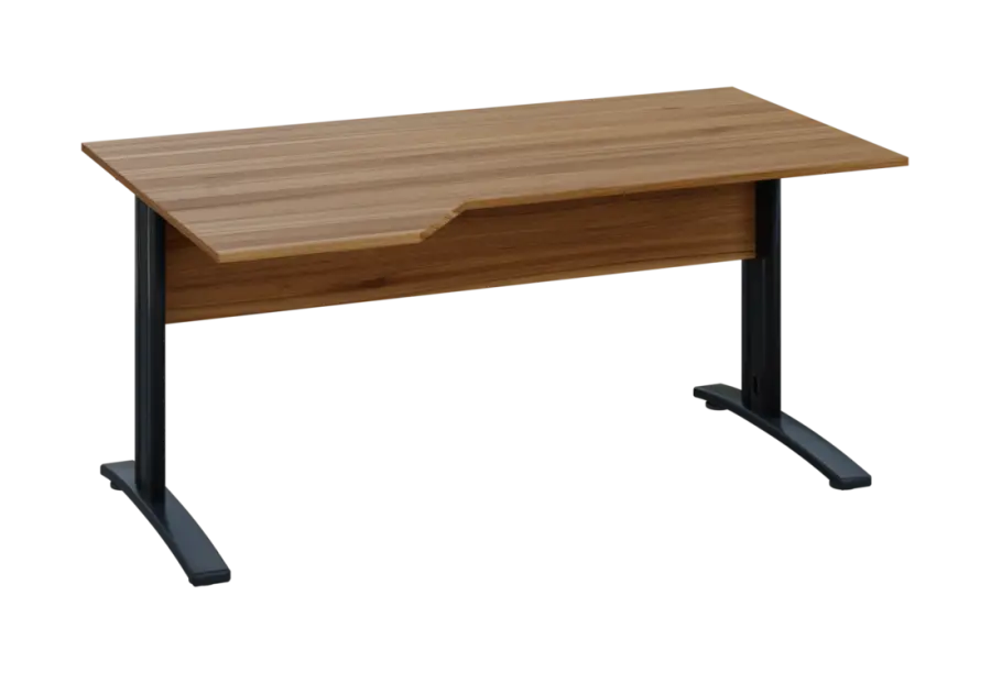 EZK 18 - 164 stůl kancelářský, rohový, levý, kovová podnož černá, deska 18 mm, široký 1600 mm, ořech světlý